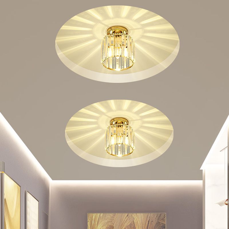 Single Golden/Black Flush Mount Lighting Glam Glass Shaded Ceiling Light