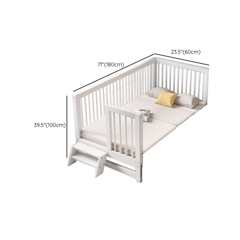 White Baby Crib Scandinavian Beech Nursery Bed with Guardrails