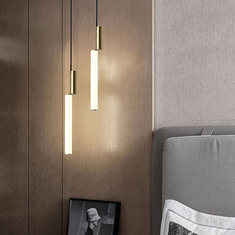 Pendule de chevet en forme de bâton Light Acrylique Style simple LED Down Lighting Pendant en or