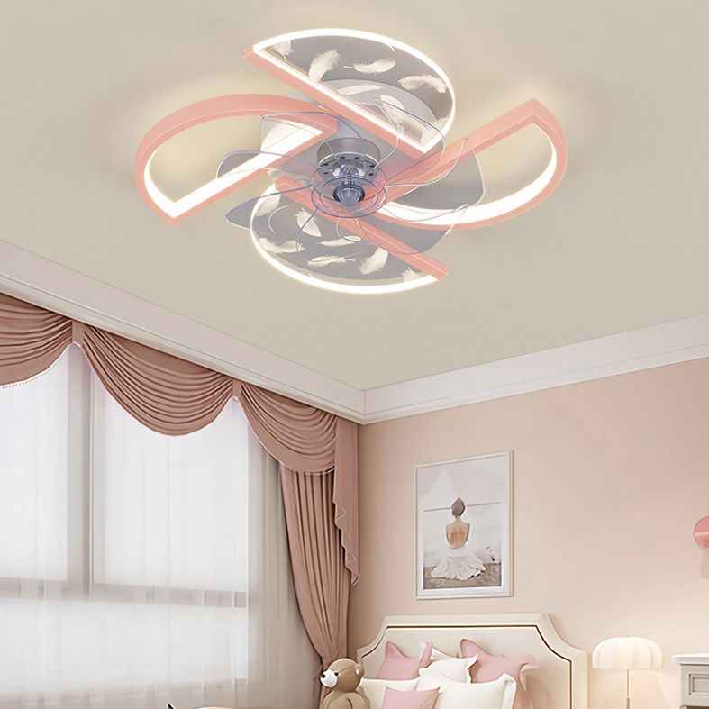 Nordic Windmill Shaped Semi Flush Mount Light Acrylic Bedroom LED Ceiling Fan Light