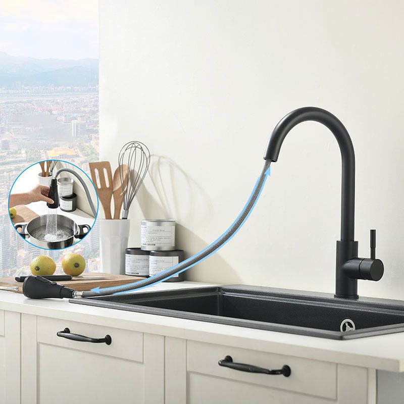 Modern Kitchen Faucet Stainless Steel Single Handle High Arc Retractable Kitchen Faucet