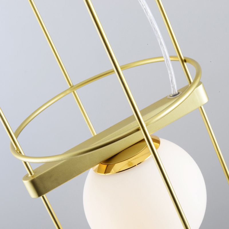 White Glass Sphere Hanging Ceiling Light Modern 3 Heads Gold Chandelier Lighting with Oval Metal Frame