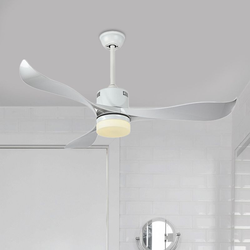 Wit cirkelvormige hangende ventilator licht eigentijdse metalen led woonkamer semi -spoelbevestiging plafondarmatuur met 3 messen, 52 "breed