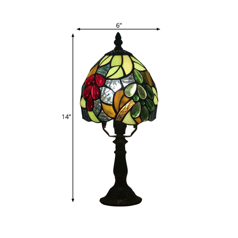 Dome Table Light Tiffany Hand Cut Glass 1 Light Dark Coffee Grape Patterned Desk Lamp