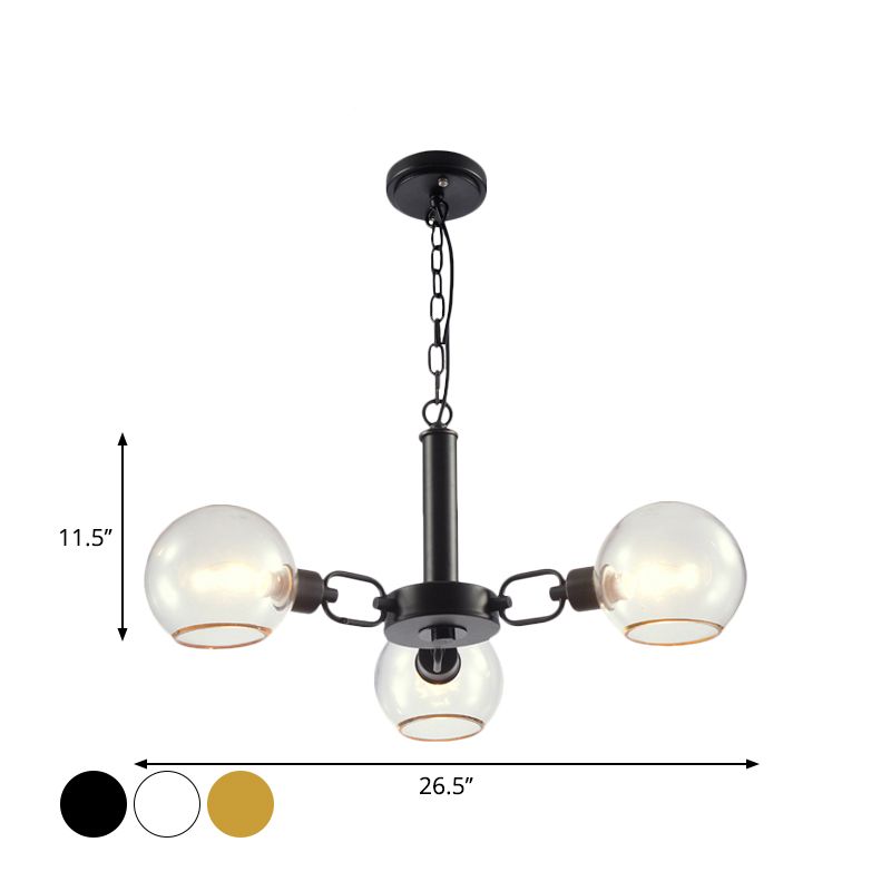 Post Modern Globe Shade Chandelier 3/6 Light Ceiling Pendant in Black/Gold/White for Living Room