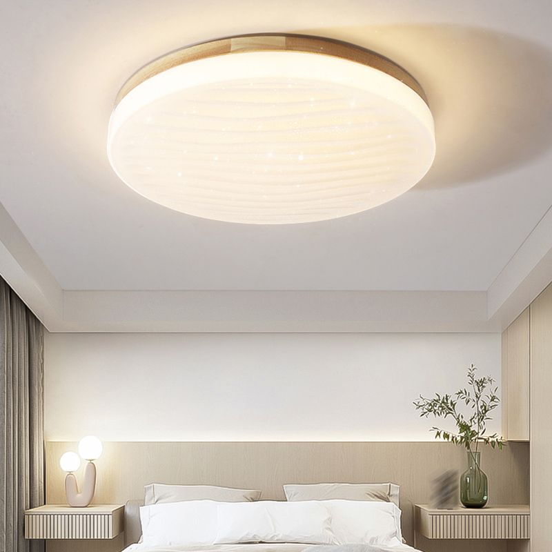 Japanese Round Ceiling Light Wood LED Flush Mount Light for Living Room