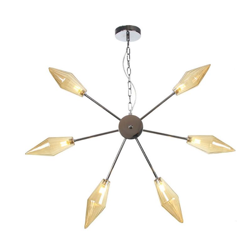 6/9/12 Lights Chandelier Lamp Industrial Sputnik Amber/Clear Glass Ceiling Light Fixture in Black/Copper/Chrome