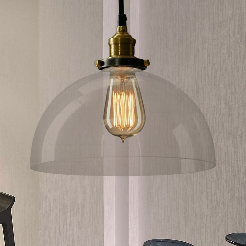 1 Light Dome Pendant Lighting Fixture Industrial Brass Clear/Amber Glass Hanging Ceiling Light