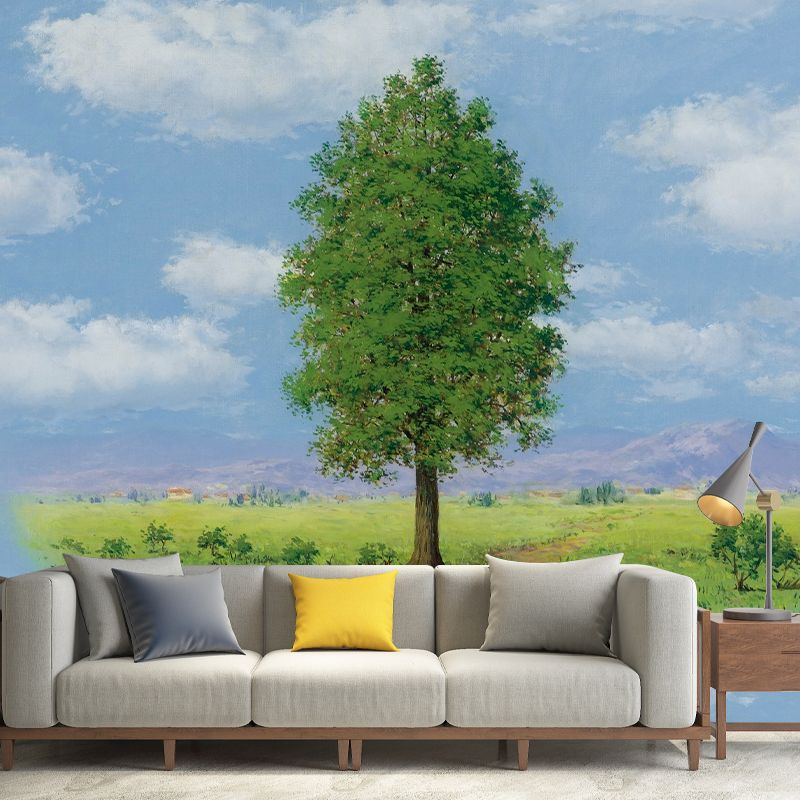 Surreal Floating Grassland Wall Murals Blue and Green Art Painting Wall Decoration