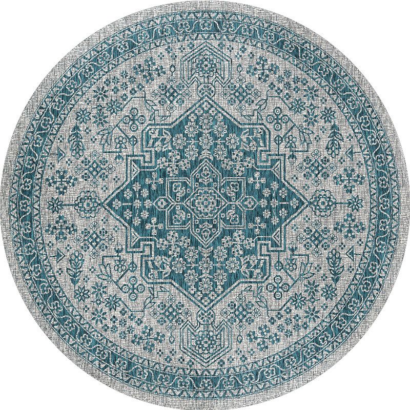 Blue Shabby Chic Area Rug Polyester Tribal Pattern Area Carpet Easy Care Rug for Home Decor