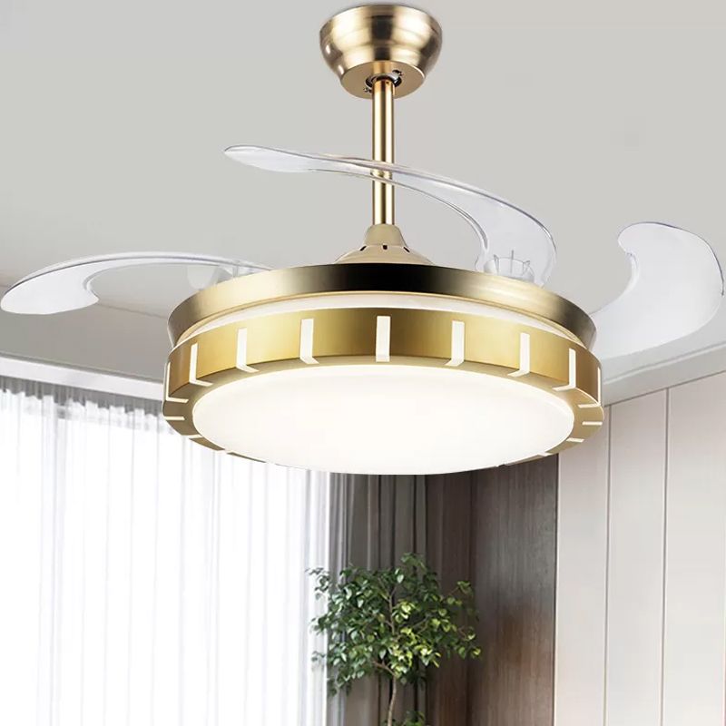 19 "Wide Round Round Hanging Fan Light Acryl LED Slaapkamer Semi -Flush met 4 Blades