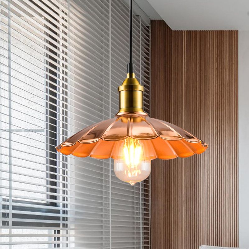 Industrial Style Scalloped Pendant Lighting 1 Light Metallic Hanging Lamp in Copper for Bedroom