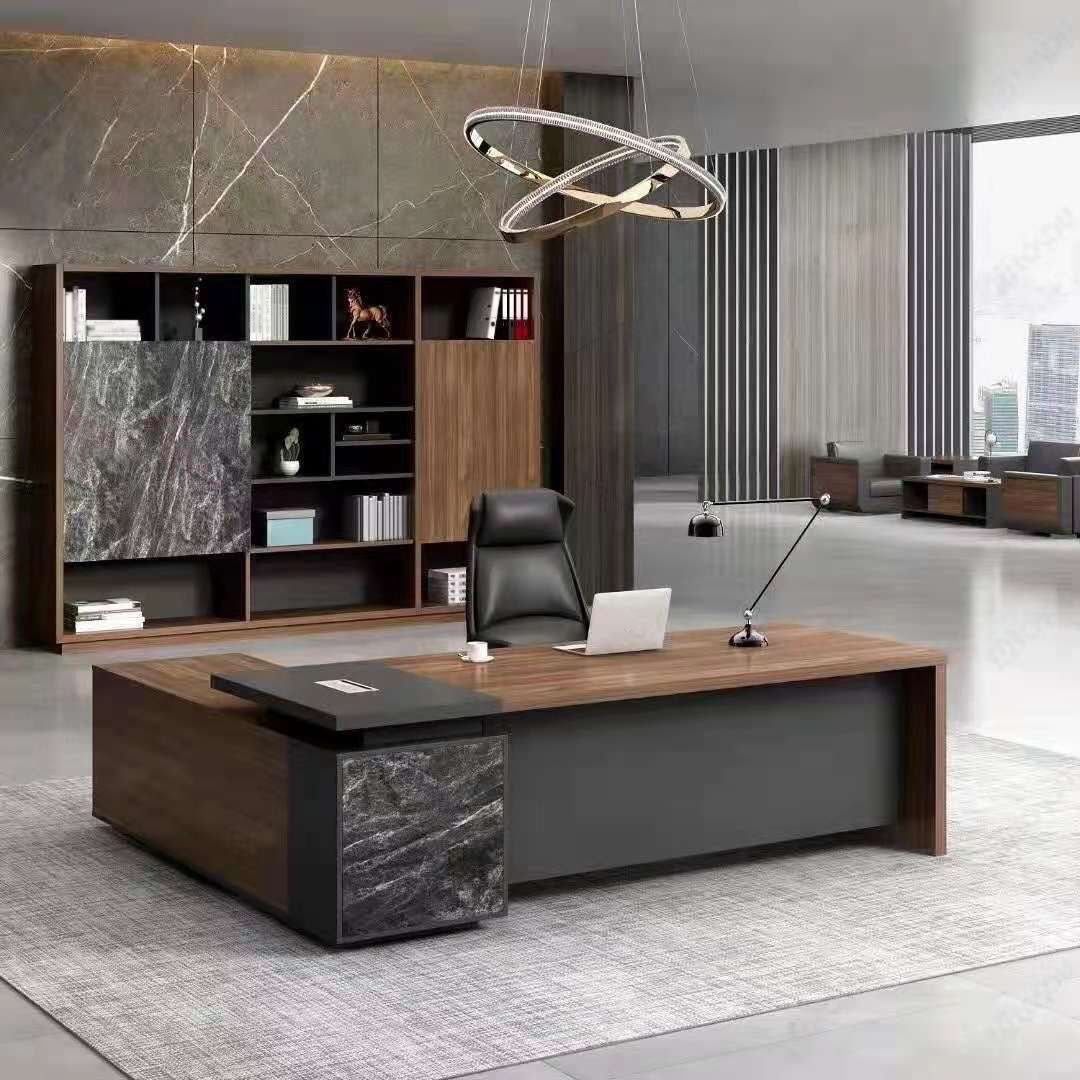 Contemporary Style Office Desk L-Shape Brown Writing Computer Desk