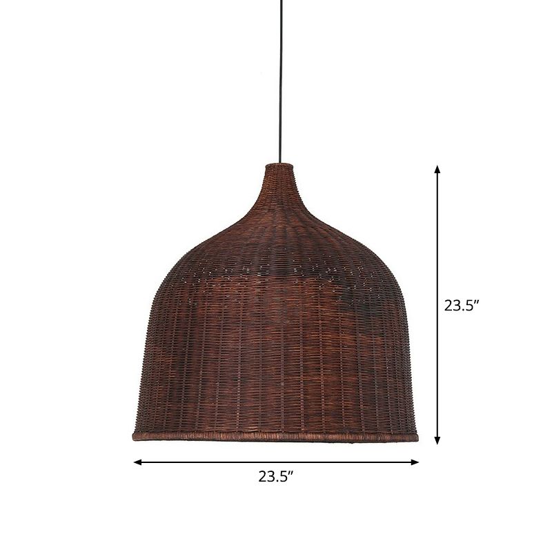 Asian Style Cloche Shaped Pendant Bamboo 1-Light Dining Room Hanging Light Fixture