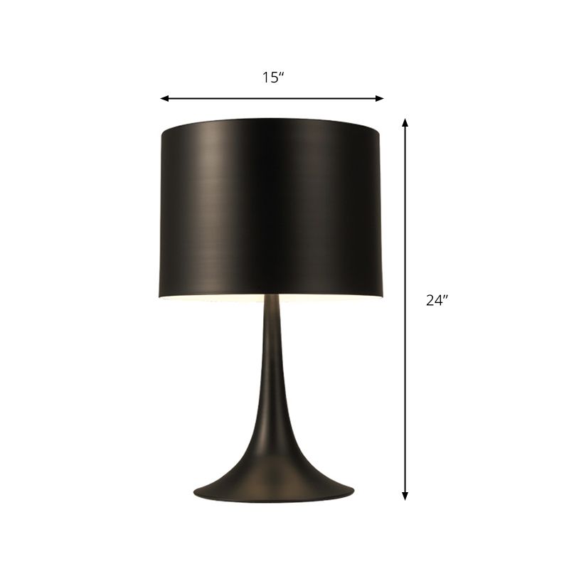 Black/White Drum Table Light with Curvaceous Base Simple Style 1 Light Metal Table Lamp for Bedroom, 10"/12" Dia