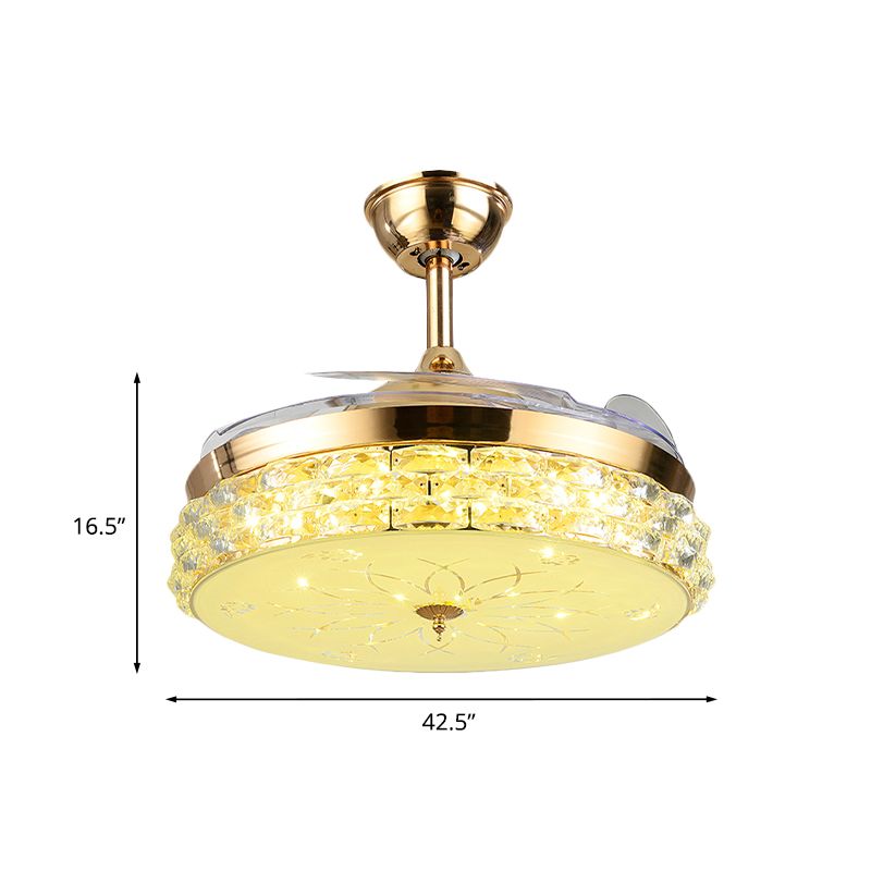 Circular Crystal Semi Flush Light Fixture Minimalist Hall 42.5" Wide LED Ceiling Fan with 3 Clear Blades