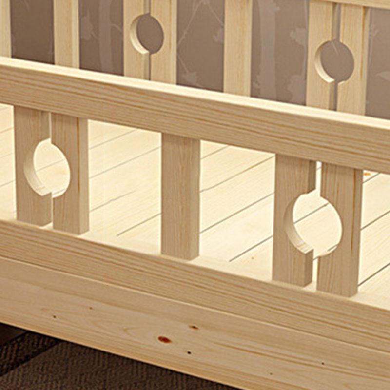 Contemporary Solid Wood Standard Bed with Detachable Guardrails in Natural