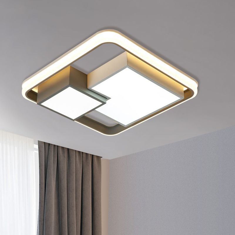 Square Flush Ceiling Light Minimalism Metal LED White Flush Mount Lighting Fixture in Warm/White Light for Bedroom