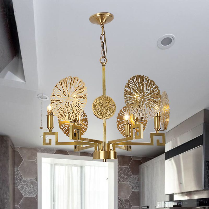 Metal Gold Chandelier Light Fixture Lotus 6/8/10 Lights Colonialism Down Lighting Pendant