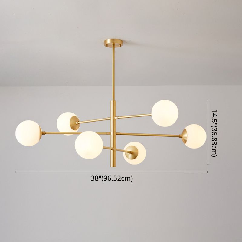 Lustre suspendu post-moderne Light Satin Opal Verre Plafond Chandelier en or pour le salon