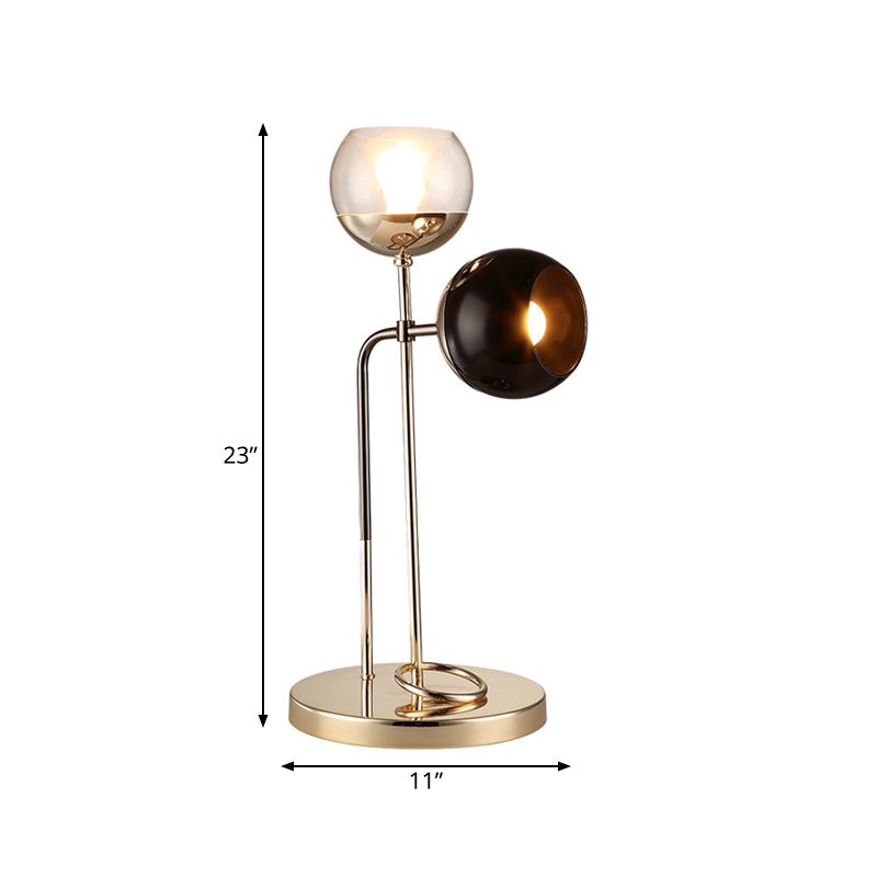 Ball Table Light Post-Modern Clear and Black Glass 2-Light Living Room Desk Lamp in Gold