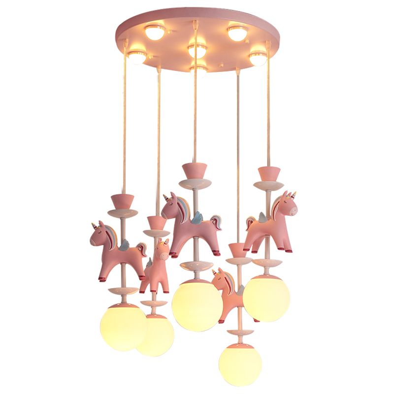 Horses Pendant Lighting Fixture Kids Style Metal Hanging Ceiling Light for Bedroom