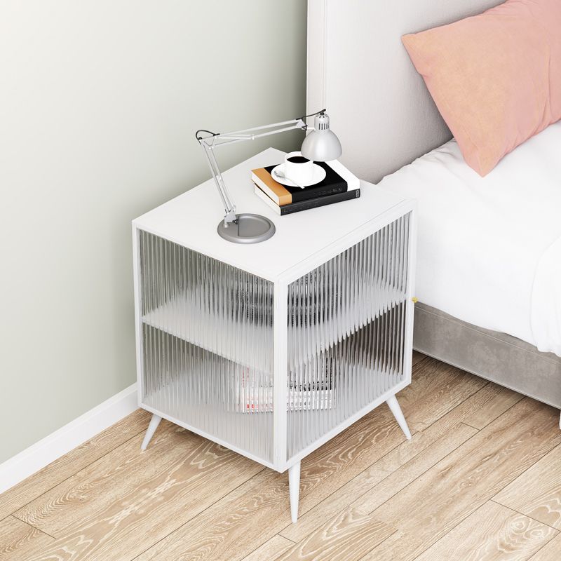 Modern Metal Bed Cabinet Stone Top 1-Shelf Nightstand in Black/White