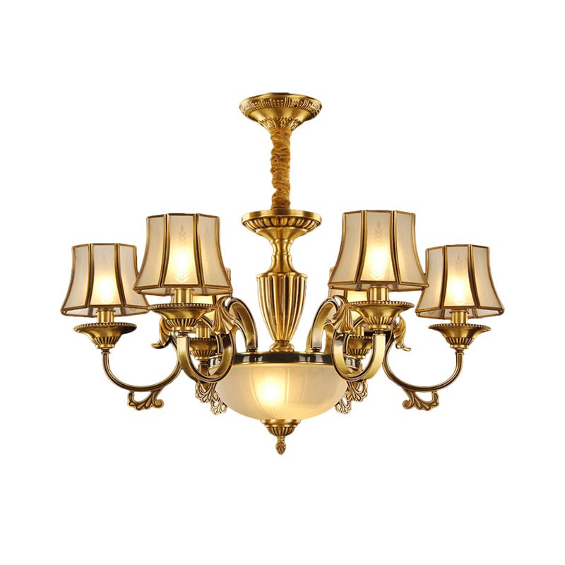 Gold 6/8 Heads Chandelier Lighting Colonization Frosted Glass Bell Ceiling Pendant Light for Living Room