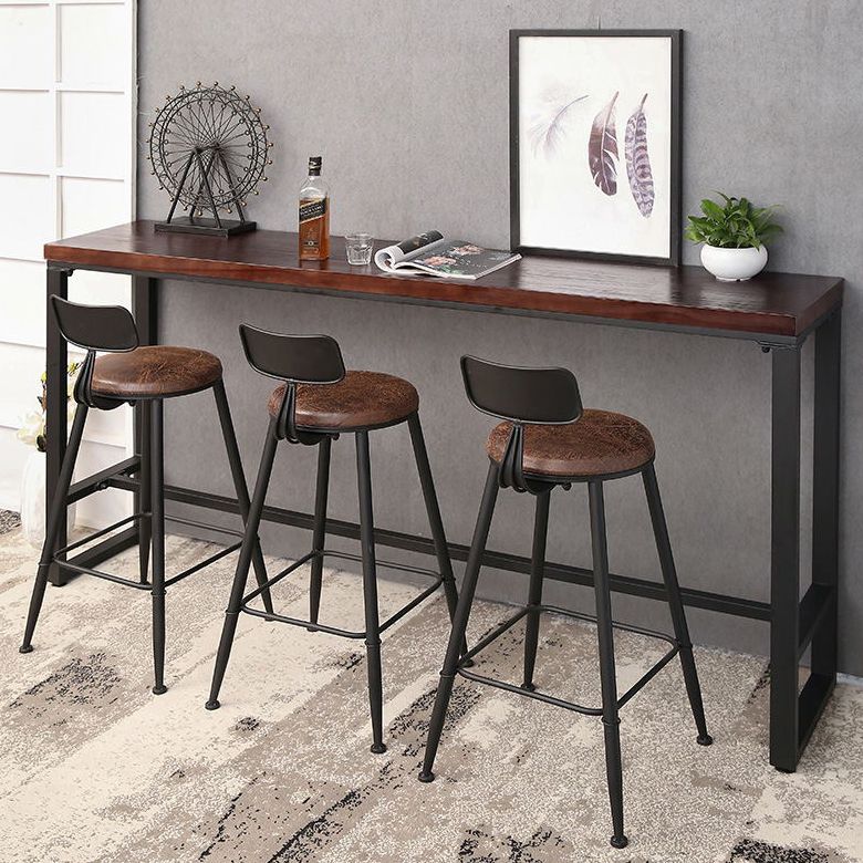 Pine Wood Bar Table Industrial Rectangle Bar Dining Table with Black Trestle Base