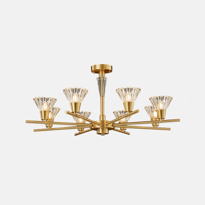 Brass Flower-Like Pendant Light Fixture Modern Clear Glass 6/8/12 Heads Living Room Up Chandelier