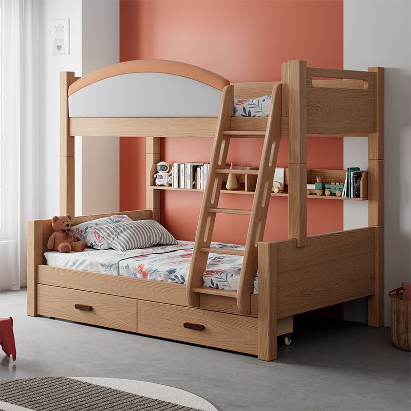 Modern Solid Wood Bunk Bed Panel Headboard Beech Kids Bed with Stairway