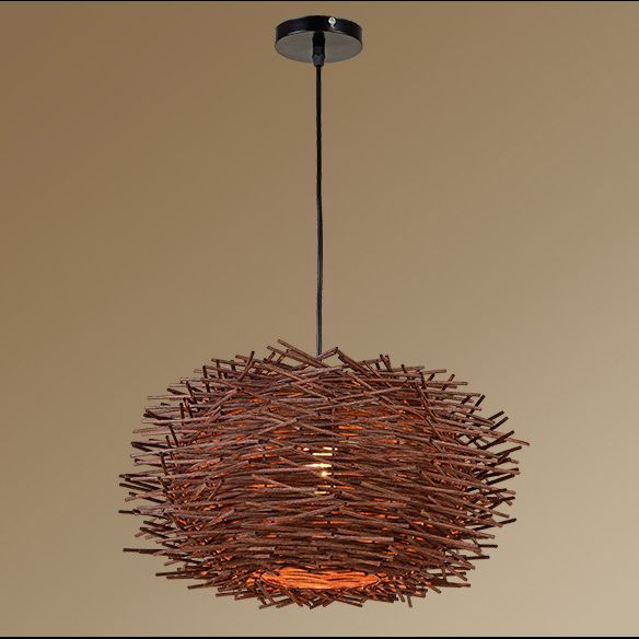 Asia Style Bird Nest Hanging Light Fixture Wood Dinning Room Pendant Lighting Fixture