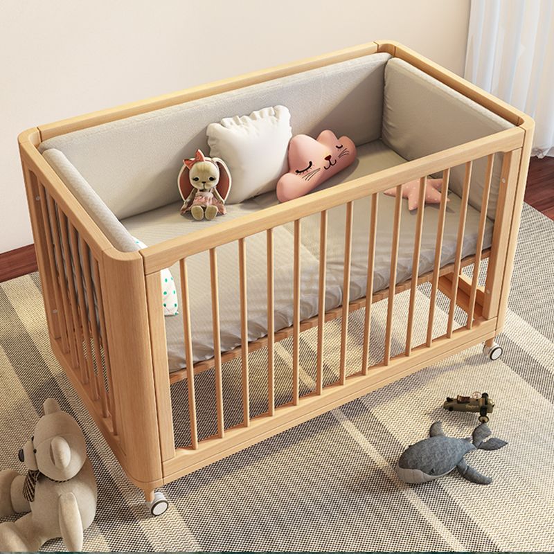 Wood Baby Crib 2-in-1 Convertible Crib Nursery Bed with Casters