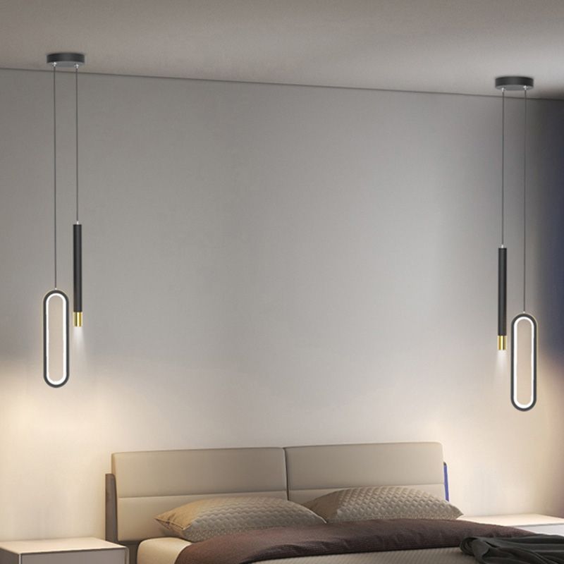 Tube moderne et pendentif ovale 14W chambre à coucher légère salon LED LED Black Aluminium Pendant