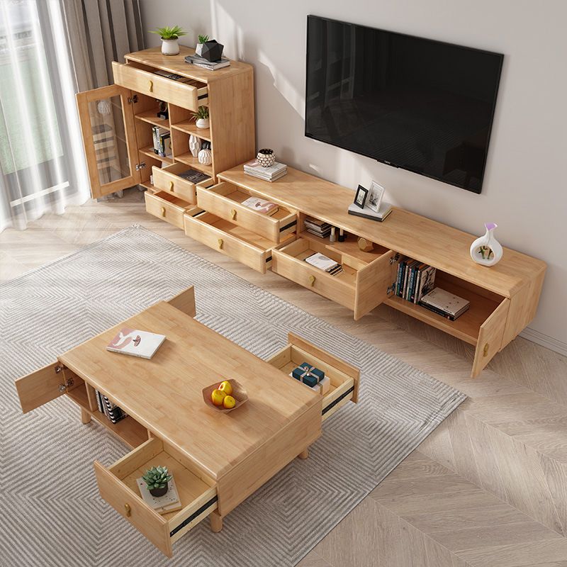 Scandinavian Wood TV Stand Console Open Storage TV Media Stand with Doors for Living Room