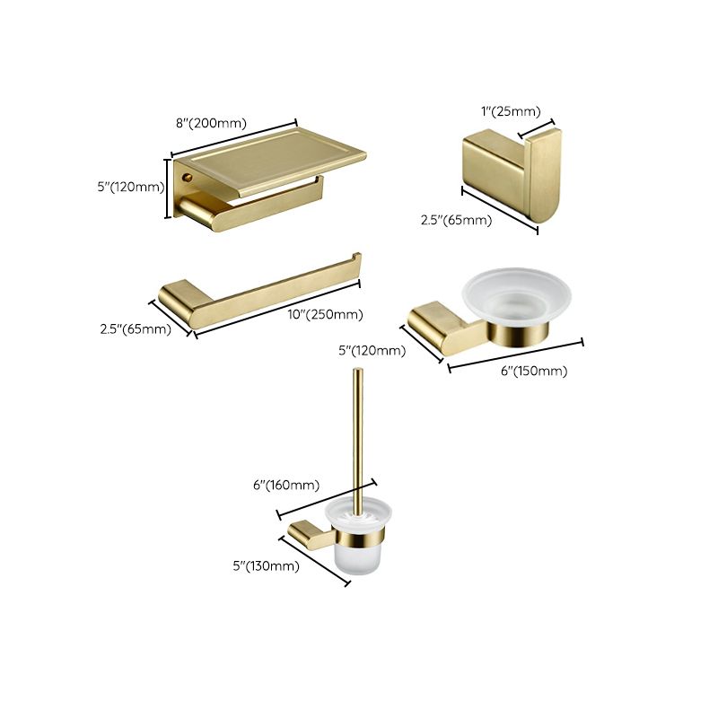 Modern Brushed Brass Bathroom Accessories Hardware Set with Towel Bar