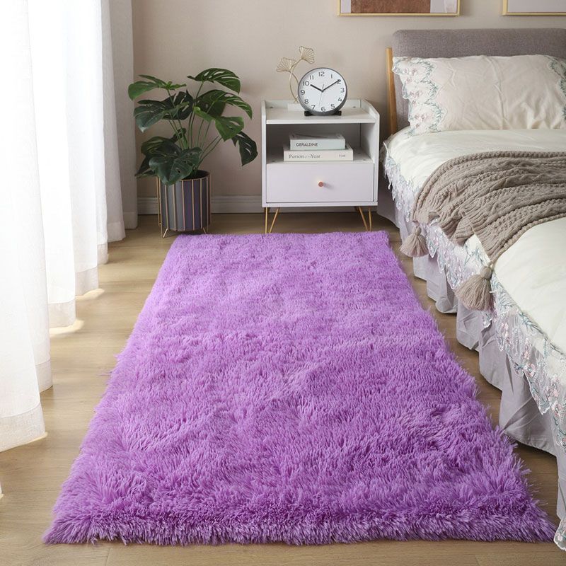 Contemporary Solid Shag Rug Polyester Carpet Non-Slip Backing Indoor Carpet for Adult's Bedroom