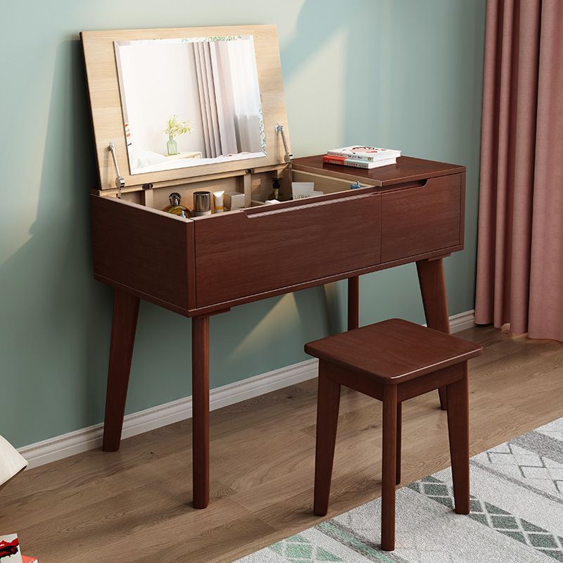 Modern 1-Drawer Dressing Table Solid Wood Mirror Make-up Vanity
