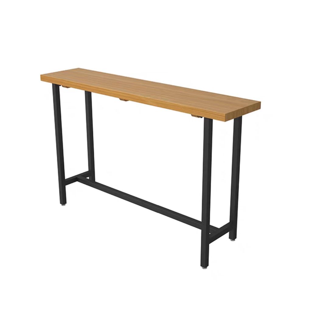 Rectangular Pine Wood Top Bar Table Industrial Bistro Table with Trestle Base in Black