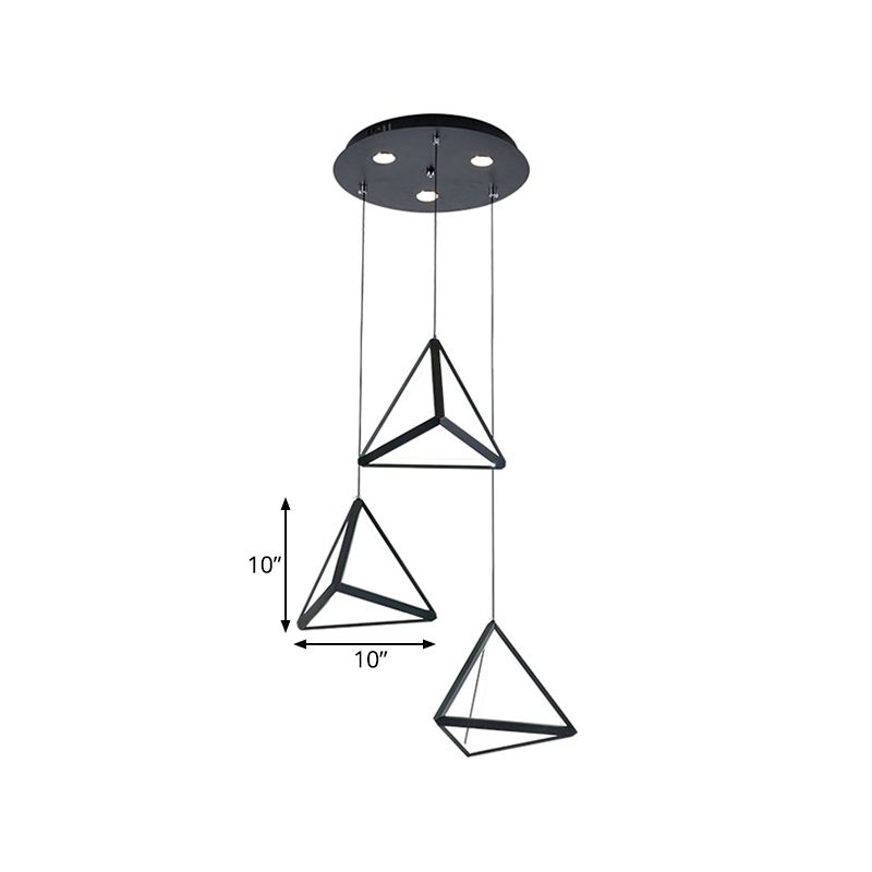 3 Lights Dining Room Cluster Pendant with Pyramid Acrylic Shade Black Hanging Ceiling Light in Warm/White Light