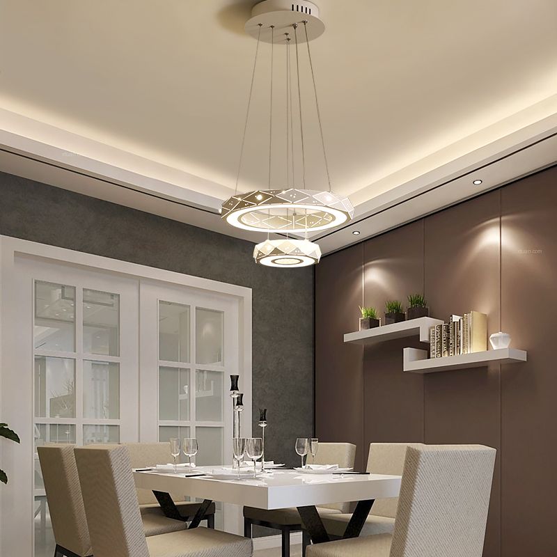 1/2/3-Light Dining Room Pendant Light with Ring Acrylic Shade White Ceiling Chandelier in Warm/White Light