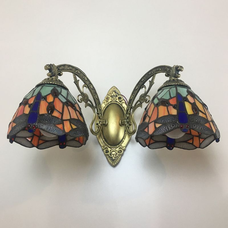 Tiffany Vanity Lamp 2 Lights Dragonfly Vanity Wall Sconce with Multi-Color for Mirror Cabinet