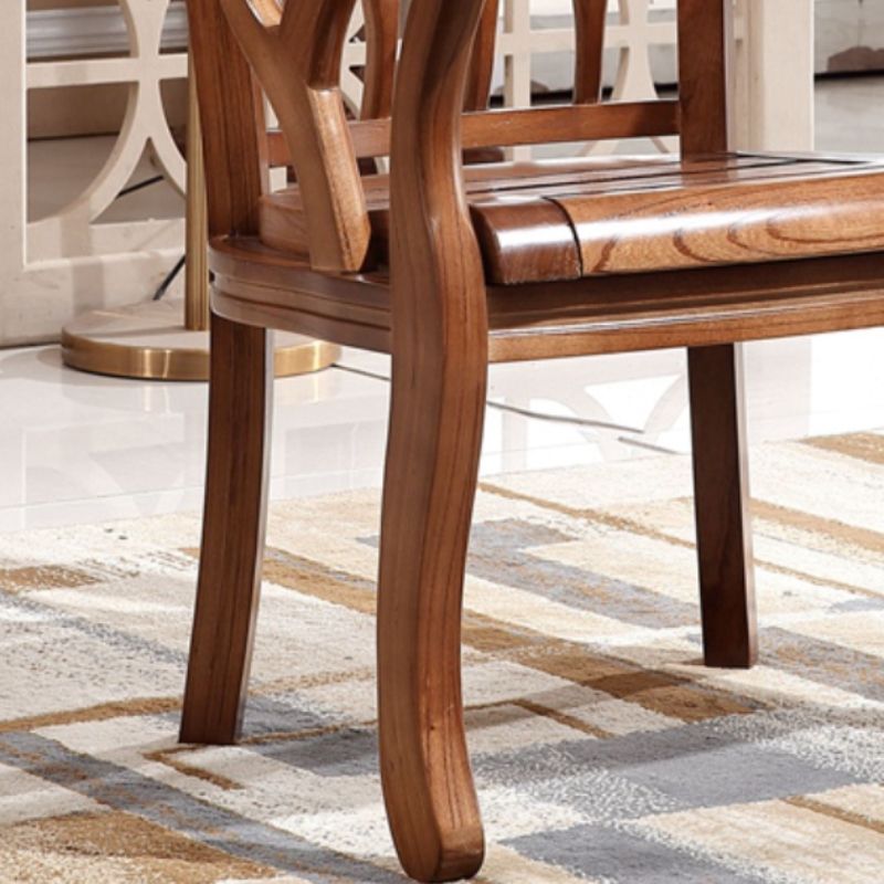 Indoor Dining Arm Chair Solid Wood Frame Dining Chair in Brown