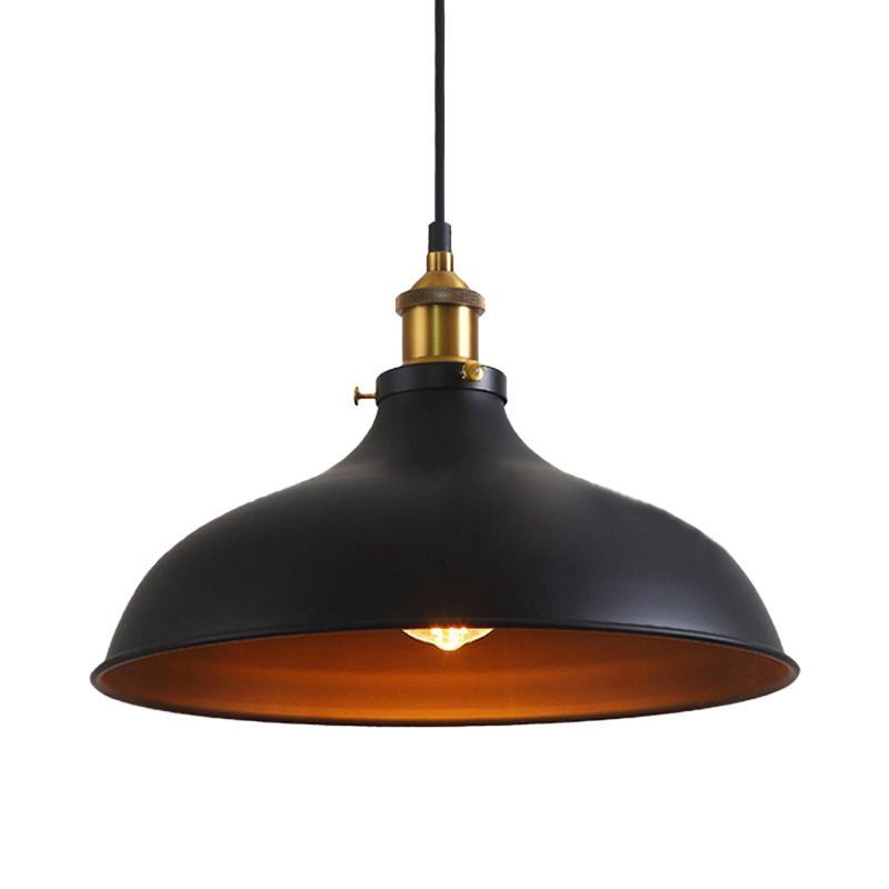 1 Bulb Pendant Lamp Vintage Style Bowl Metal Ceiling Light Fixture in Black/White for Restaurant