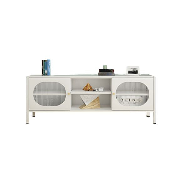 Modern Steel TV Media Stand 2 Cabinet 16" W White TV Stand for Living Room