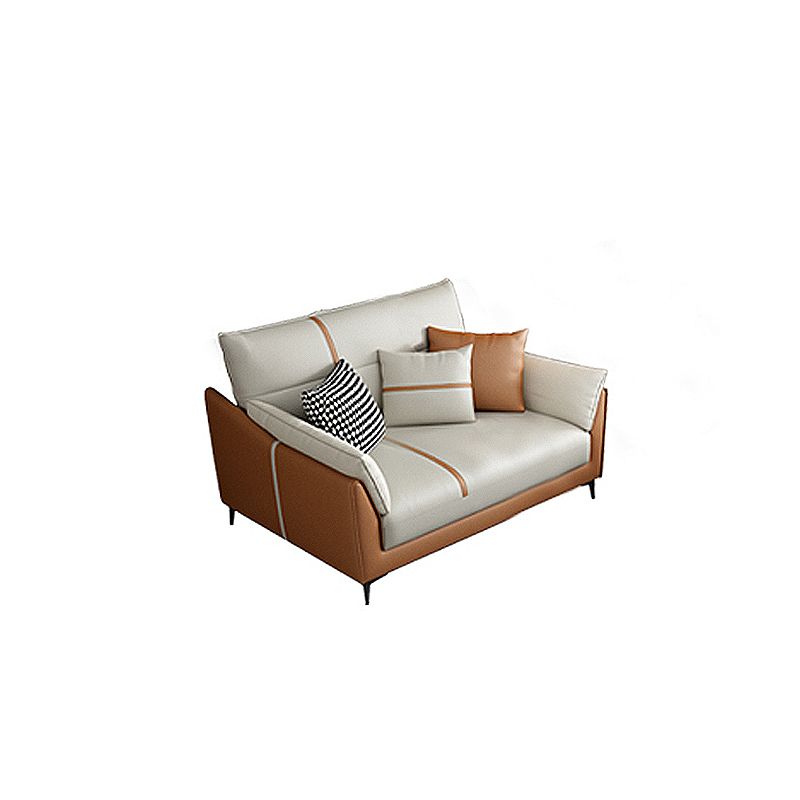 Living Room Pillow Top Arm Sofa Orange and White Cushion Back Couch