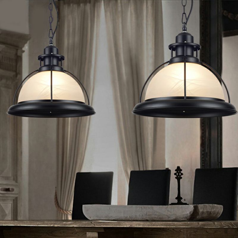 Wit glas halfgloobe suspensie verlichting retro stijl 1 kop eetkamer hanger plafondlicht