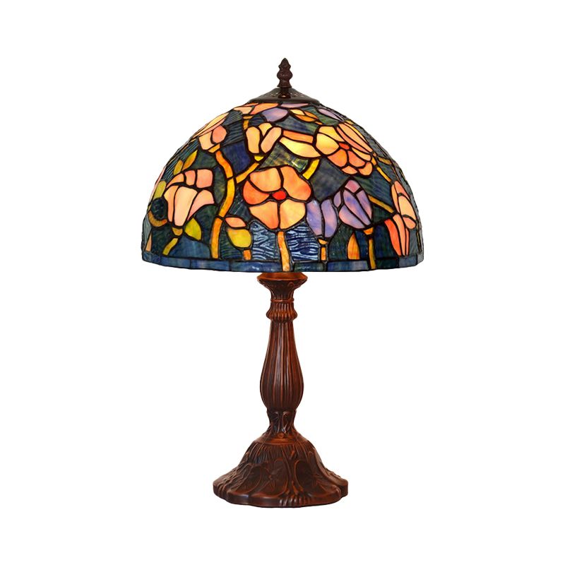 1-Light Kitchen Table Lamp Tiffany Bronze Night Light with Flower Stained Glass Shade