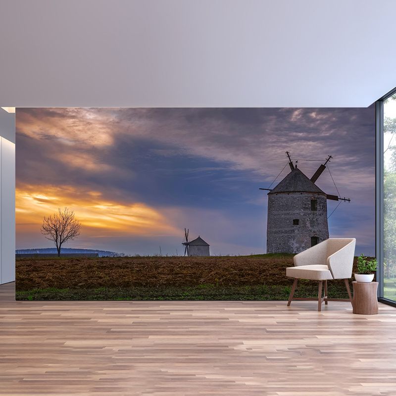 Room Wall Mural Wallpaper Small Town Windmill Mildew Resistant Wall Decor