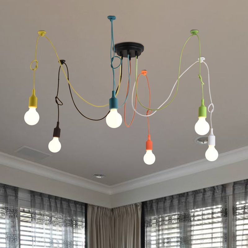 Multi Colored Swag Pendant Lighting Fixture Industrial Style Metal 6 Lights Restaurant Hanging Lamp in Black Finish